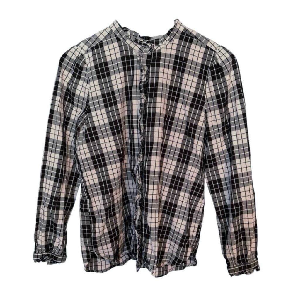 LOFT Ruffled Button Down Plaid Shirt - Medium Petite - Classic Casual